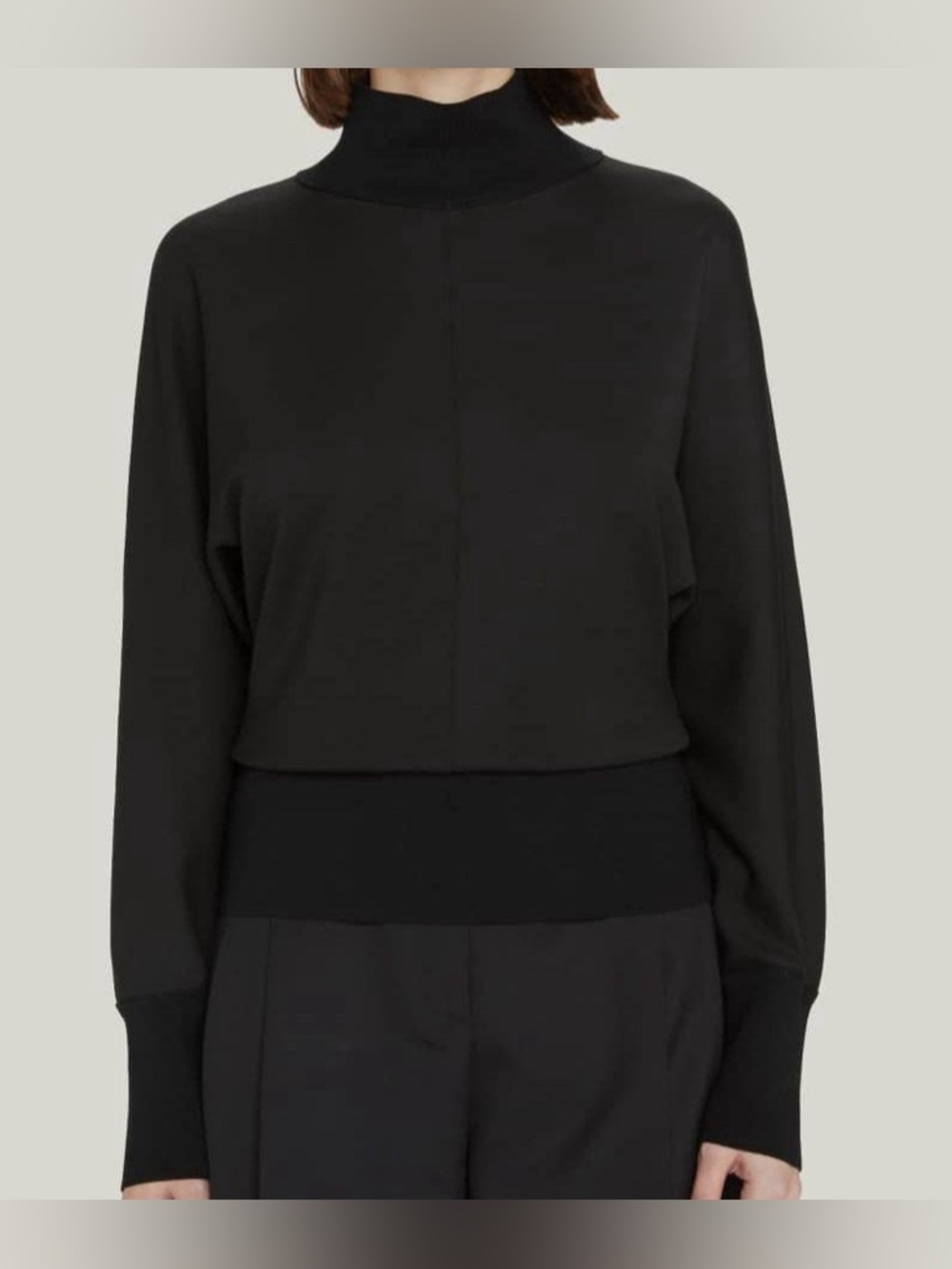 Theory Long Sleeve Rib Trim Double Knit Turtleneck Black LT 2